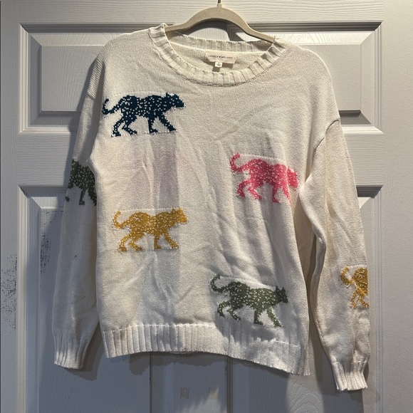 NWT! Lovely Melody Colorful Wild Multi Color Leopard Print Sweater S - Picture 2 of 8